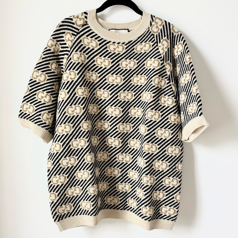 Gucci Black, Cream and Metallic Gold Woven Sweater